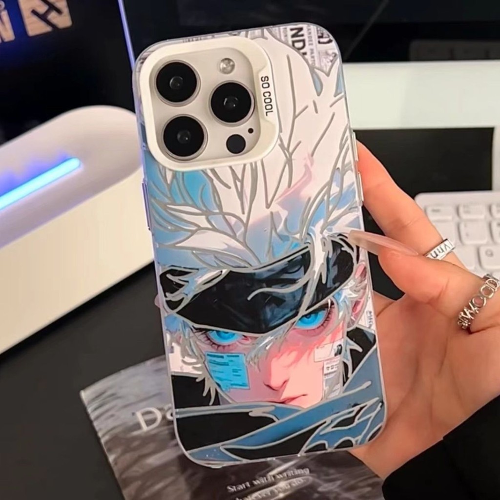Ốp Điện Thoại Cho Iphone 16 Pro Max 16e 11 12 13 14 15 Pro Max 7 8 Plus XR X XS Vỏ Điện Thoại Di Động Gojo Satoru Anime Jujutsu Kaisen Cao Cấp IMD Chống Sốc Bạc Laser