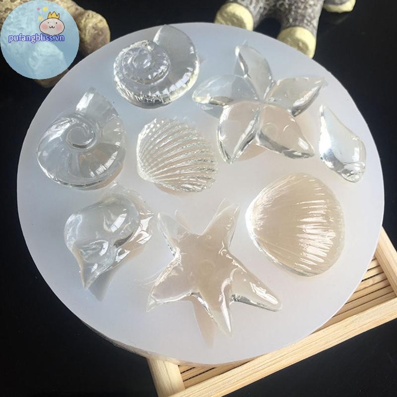 Pufangbliss Khuôn Silicon DIY Sao Biển Conch Silicon Khuôn Làm Bánh Kẹo Bánh Trang Trí Dụng Cụ Đất Sét Nhựa Nghệ Thuật Khuôn VN