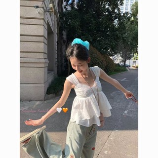 Áo sơ mi không tay thêu ren Cotton phong cách Hàn Quốc dành cho nữ