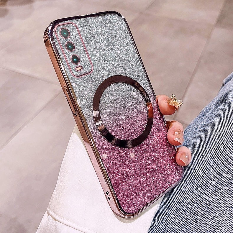 Vỏ mạ lấp lánh thời trang vivo Y20 Y12S Y20S Y20i Y20A Vỏ điện thoại có ống kính hút và chống rơi từ tính để bảo hiểm toàn diện Mới