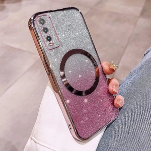 Vỏ mạ lấp lánh thời trang vivo Y20 Y12S Y20S Y20i Y20A Vỏ điện thoại có ống kính hút và chống rơi từ tính để bảo hiểm toàn diện Mới