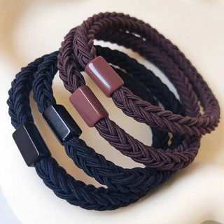 Độ Đàn Hồi Cao Đen Đầu Phong Cách Mới Bện Cao Su Nữ Dây Buộc Tóc Dây Da Bền Vỏ Đơn Giản Vòng Tóc Da 5.21 P5EH