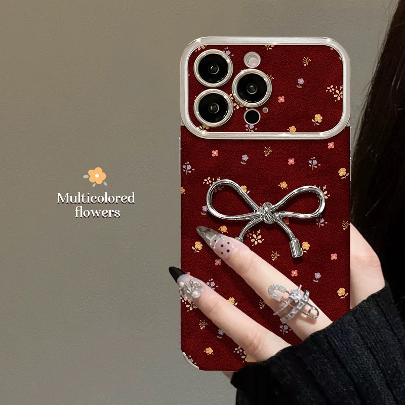 Nền Đỏ toàn màn hình nơ hoa phù hợp với 15 vỏ điện thoại da 16 cửa sổ lớn iPhone