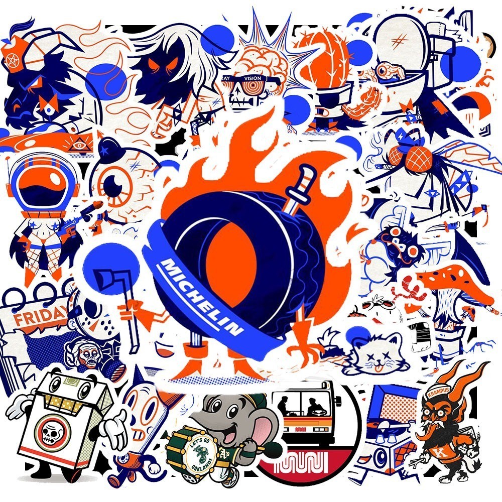 Hộp 40 Hình Dán Hình GRAFITI MÀU XANH CAM ĐỘC ĐÁO – Decal Trang Trí Xe - Điện Thoại - Laptop