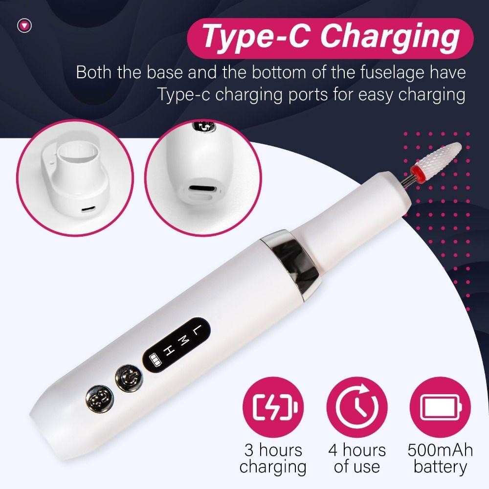 Máy mài móng tay điện AFTEROF, có thể sạc lại với máy khoan móng tay điện không dây 3 tốc độ, Dụng cụ làm móng tay cầm tay chuyên nghiệp 13 trong 1 Dụng cụ làm móng chân sử dụng tại Salon