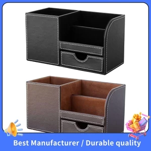 1 Chiếc Da PU Đa Năng Để Bàn Văn Phòng Phẩm Tổ Chức Hộp Bảo Quản Bút / Bút Chì, Điện Thoại Di Động, Thẻ Tên Doanh Nghiệp Điều Khiển Từ Xa