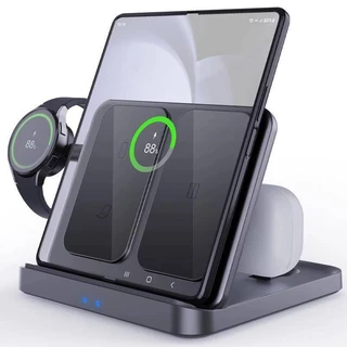 Bộ sạc không dây có thể gập lại 3 trong 1 cho Samsung Z Fold 6 5 4 W25 W25 Flip S24 S23 Đế sạc không dây cho Galaxy Watch Buds