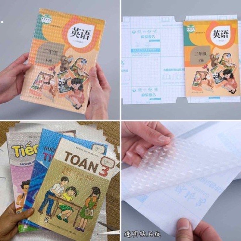 [XIN ĐỌC KỸ MÔ TẢ] 10 tờ Decal đề can plastic nhựa tự dính, dán bao bọc tập, sách giáo khoa, tập vở viết, sách Anh Văn.