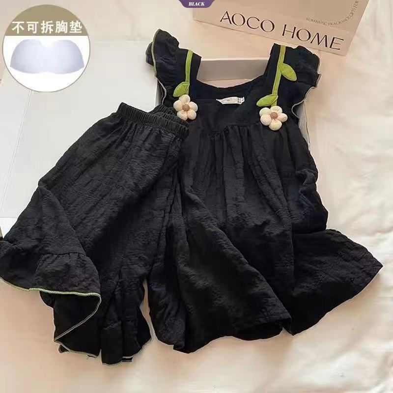 Mùa Hè Mới Với Đệm Bộ Đồ Ngủ Nữ Lập Thể Hoa Quần Short Không Tay Homewear Suit [BL]