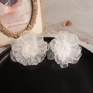 Đôi bông tai hồng cô dâu thiết kế phóng đại Hàn Quốc, hoa lớn, ngọt ngào
