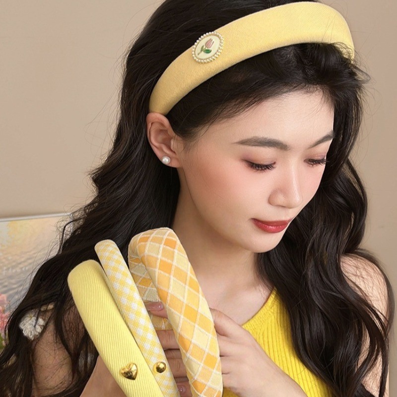 Băng đô nữ sang trọng đơn giản Băng đô xốp màu vàng mùa hè