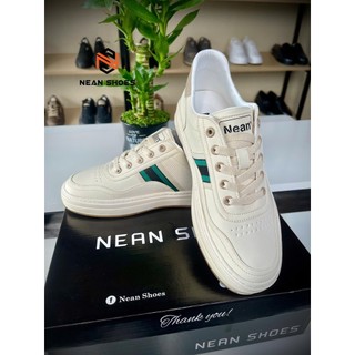 Giày Nam Cổ Lửng Na290 Da Microfiber Cao Cấp Đế Cao Su Đúc Êm Chân Chống Trơn Màu Trắng Kem