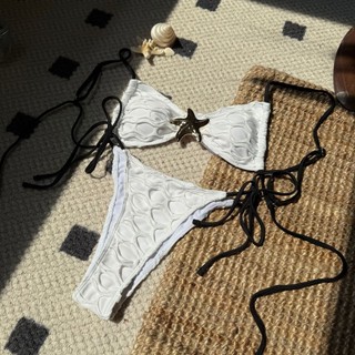 Đồ Bơi Nữ Màu Nâu Màu Nâu Ghép Lỗ Dệt Kim Loại Ngôi Sao Bandeau Tie Hai Mảnh Bikini Đồ Bơi