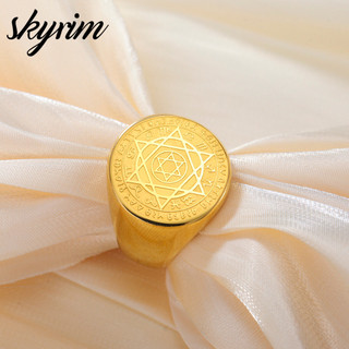 SKYRIM Vàng 12 Chòm Sao Nhẫn Hexagram Thép Không Gỉ Chống Dị Ứng Trang Sức Dành Cho Nam