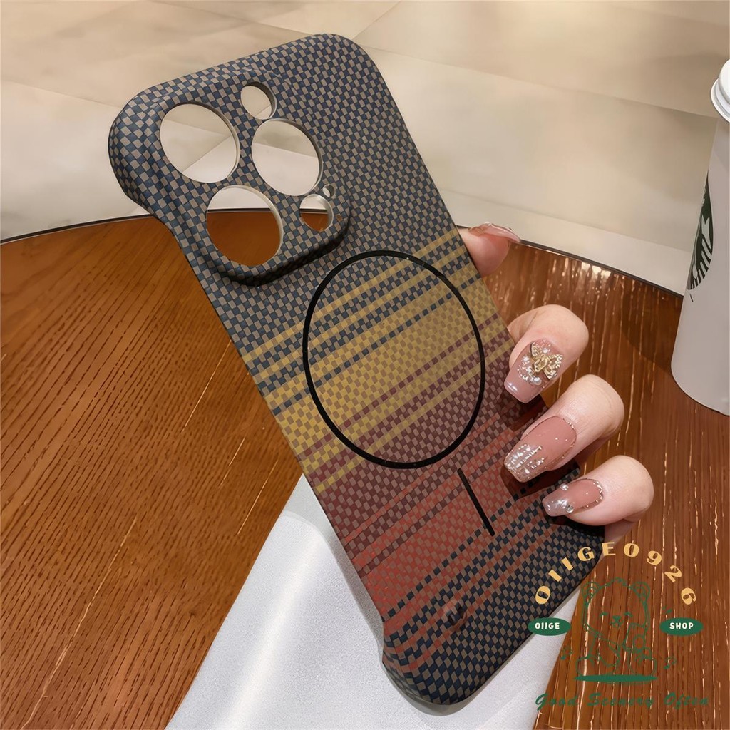 Không viền họa tiết sợi carbon Vỏ điện thoại từ tính iphone16 Pro Max 15 14 13 12 11casing cho vỏ iPhone PC vỏ cứng chống sốc