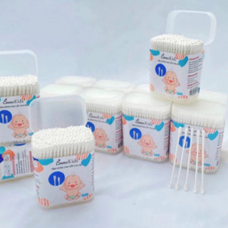 EmmaKids Tăm bông trẻ em kháng khuẩn cho bé sơ sinh ngoáy tai, mũi (hộp 200 que lõi giấy)