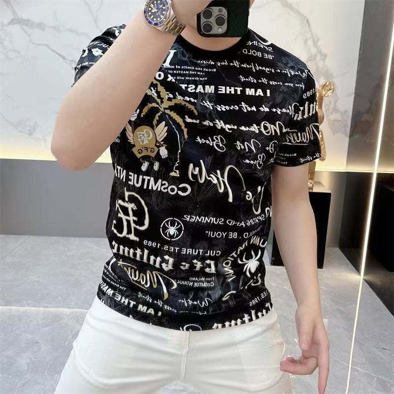 Áo thun nam cao cấp mùa hè 2025 hợp thời trang thương hiệu mới in hình giảm béo thời trang dáng rộng áo chữ thường ngày