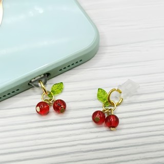 1 Phích cắm chống bụi mặt dây chuyền anh đào, Phụ kiện DIY sáng tạo cho iPhone, Android, Cổng Type-C - Chất liệu kim loại, Thiết kế trái cây, Di động, Lý tưởng để sạc, gọi và truyền dữ liệu