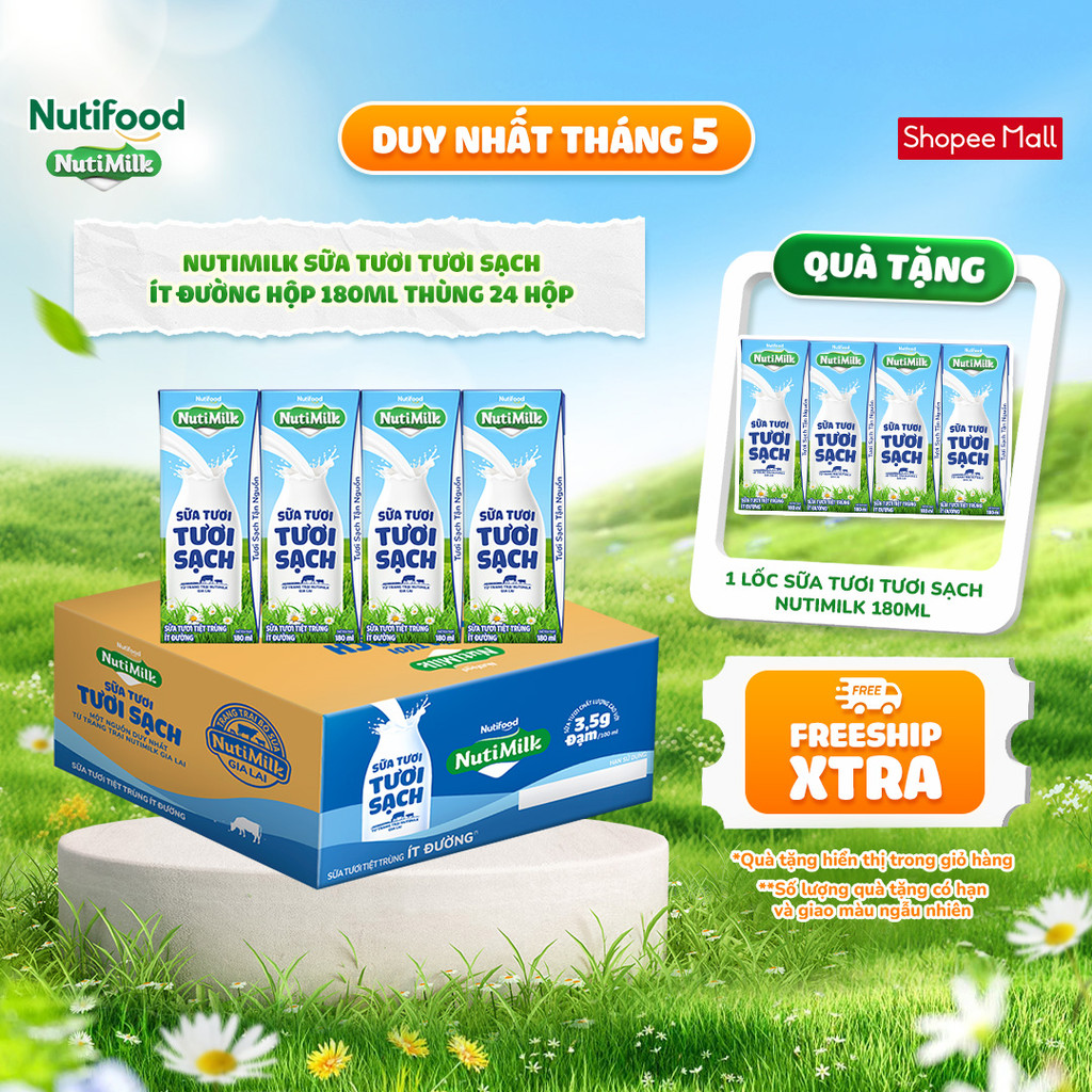 Ảnh NutiMilk Sữa Tươi Tươi Sạch Hộp 180ml Thùng 24 Hộp (180ml x 24 hộp) 1