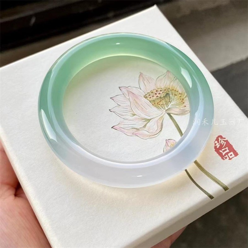 Vòng tay mã não tự nhiên Nữ Green Ice Sunny Lake Water Chalcedony Vòng tay cảnh quan Vòng tay ngọc bích