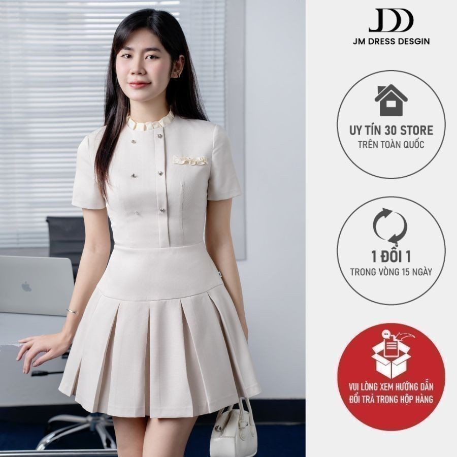 Ảnh Đầm cổ bèo 2 hàng cúc chân xếp ly chụm 1F10.2409K thiết kế bỏi JM Dress Design 1