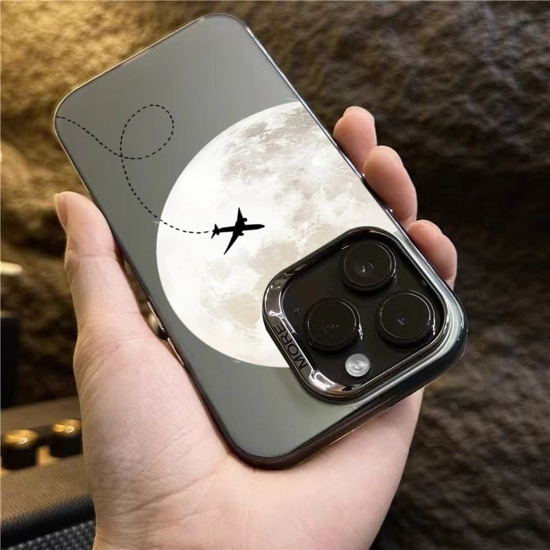 Dành Cho iPhone 16 11 12 13 14 15 Pro Max Cho iPhone 16e XR X XS Max 7 8 Plus SE2020 2022 Mặt Trăng Tình Yêu Máy Bay IMD Kim Loại Cứng Chống Sốc