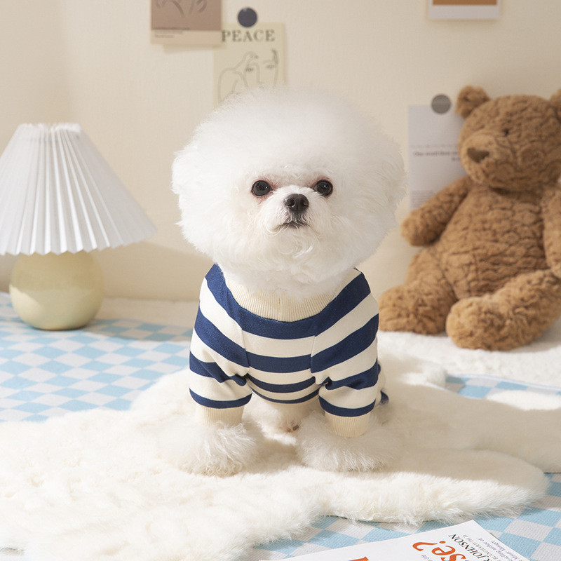 【Ready Stock】 Autumn and Winter Thin Cute Bear Striped Puppy Dog Four-Legged Home Wear Cat Home Air Conditioning Clothes Pet Clothes BcXO