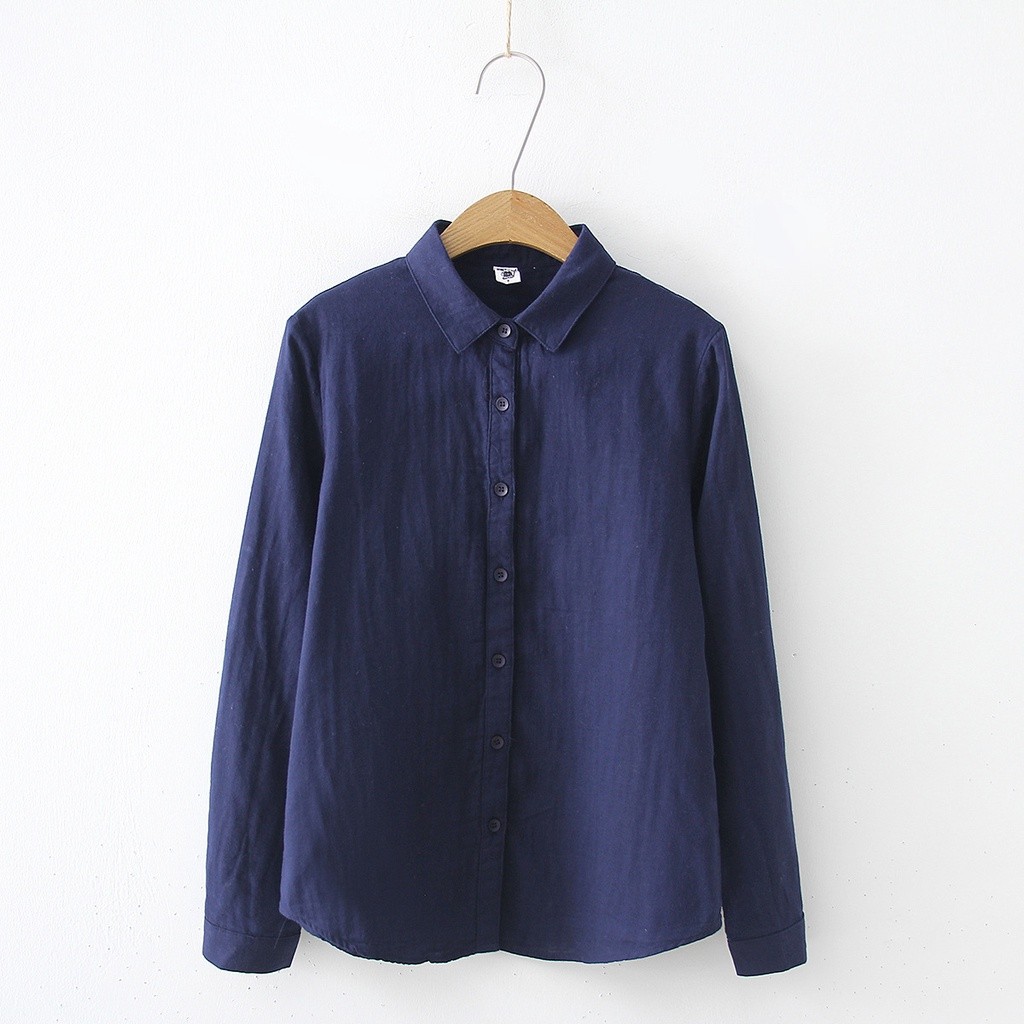 Áo sơ mi nữ Cotton cao cấp, sợi cotton hai lớp, màu trơn, thân thiện da, tay dài