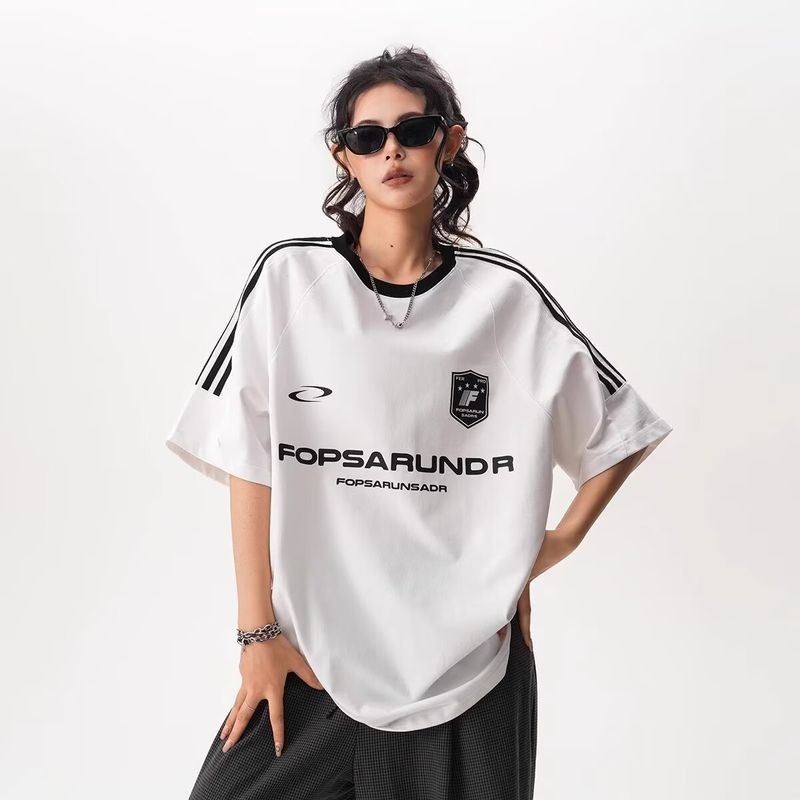 ThaliaWisp Unisex Retro Thương Hiệu Thời Trang Áo Thun Tay Ngắn Có Ba Sọc