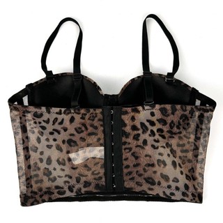 Capa Da Báo In Lưới Bustier Crop Top Cho Nữ Push Up Fishboned Camisole Vest