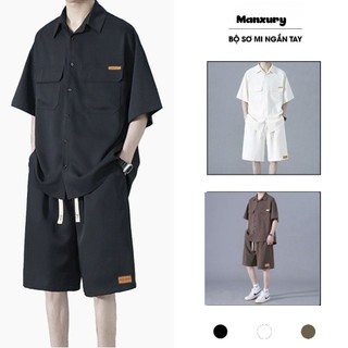 Bộ quần áo sơ mi nam cộc tay cao cấp chất chéo hàn dày dặn thoáng mát phong cách Hàn Quốc B03