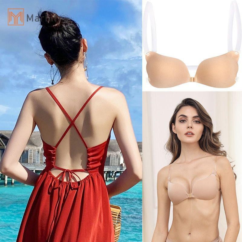 Marbit 1 Nữ Áo Ngực Vô Hình Đẩy Lên Áo Ngực Silicon Cho Áo Ngực Cưới Có Thể Tái Sử Dụng Với Dây Đeo Trong Suốt Backless Bralette Đồ Lót Hàng Đầu Mới