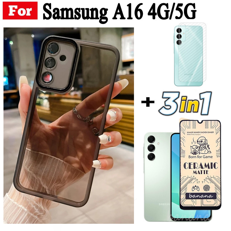Ốp điện thoại trong suốt silicon mềm TPU 3 trong 1 Samsung A16 A06 có Camera bảo vệ mặt sau + Kính cường lực bảo mật + Phim mặt sau