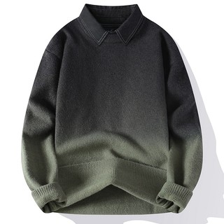 Áo dệt kim bốn mùa trong Kho Áo Len Nam Nữ áo mặc trong áo dệt kim hai mảnh giả cảm giác cao cấp cho nam Áo Sơ Mi Cổ Áo sơ mi Gradient mẫu mới cho nam Áo len mặc trong giữ ấm mùa đông