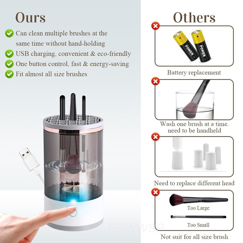 [Cổ phiếu địa phương] Máy làm sạch cọ trang điểm bằng điện tự động 3 trong 1 Bàn chải trang điểm Giá phơi Bàn chải Giá đỡ Dụng cụ đứng Máy làm sạch cọ trang điểm tự động