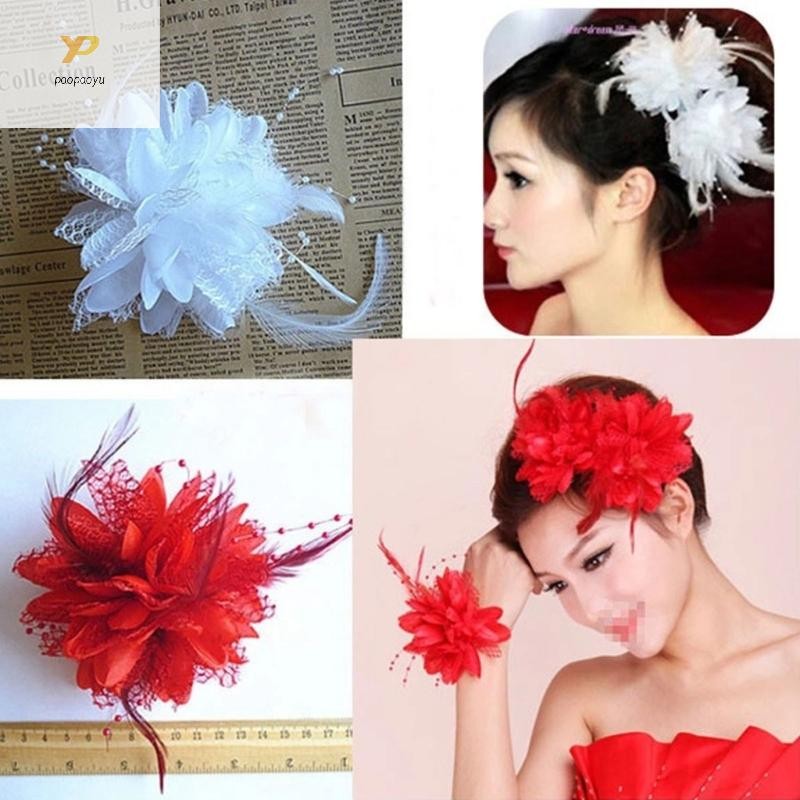 Ppy Hoa Lông Vũ Kẹp Tóc Fascinator Cô Dâu Băng Đô Quấn Tóc Cưới Phụ Kiện Tóc