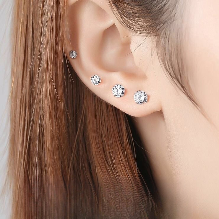 Đơn Giản Thép Titan Sáu Móng Vuốt Zircon Bông Tai Nam Nữ Không Phai Màu Tai Xuyên