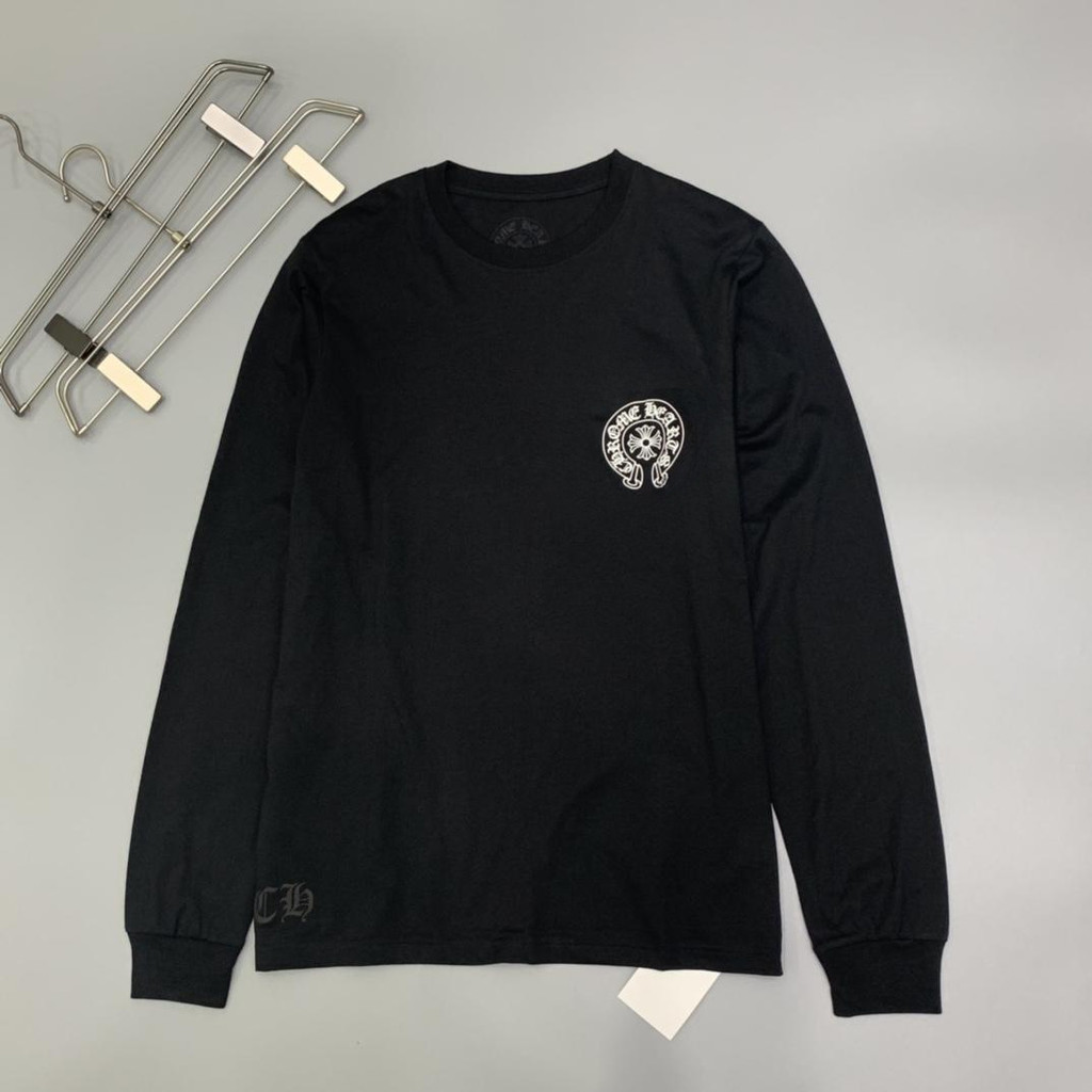 Crow Heart Áo Thun Dài Tay Nam Nữ Đáy Áo CHROME HEARTS Thu Đông Phong Cách Mới Đen Trắng Móng Ngựa