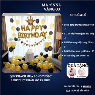 Set trang trí sinh nhật người lớn kiểu hàng quốc màu trắng đen SNNL-VÀNG 03,Bóng bay trang trí sinh nhật cho bé trai