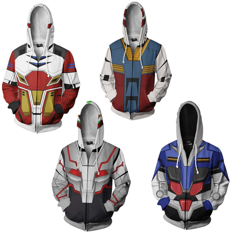 Gundam Dây Kéo Áo Khoác In Kỹ Thuật Số Áo Len Thời Trang