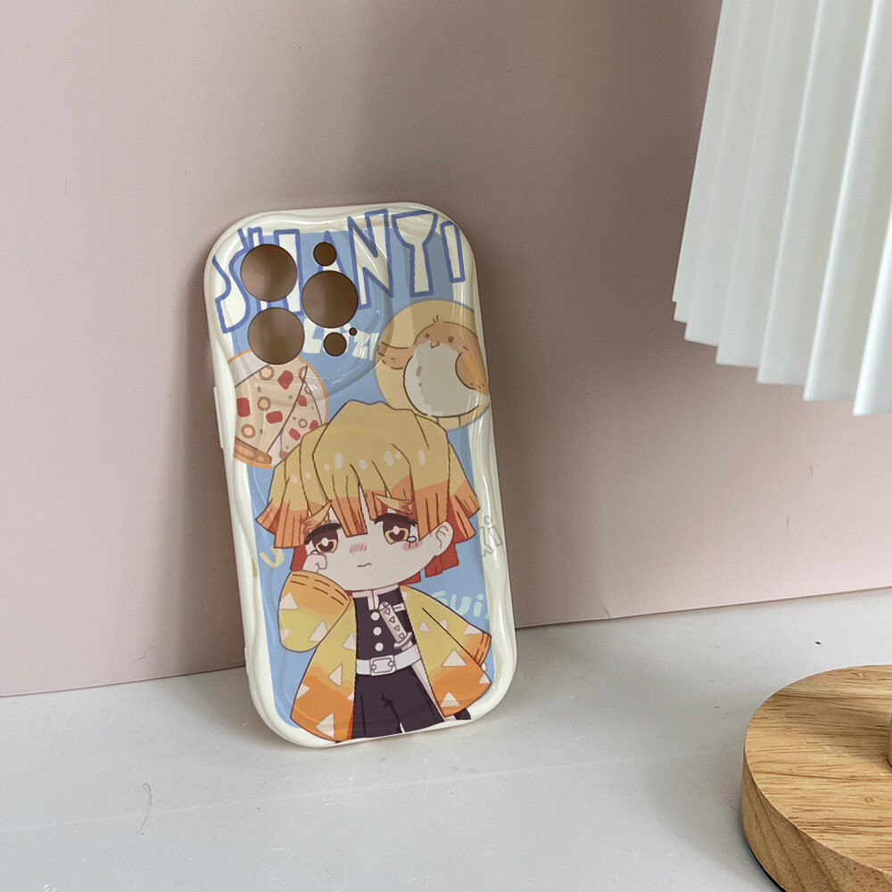 Ốp Lưng Cho Iphone 16 Pro MAX 11 12 13 14 15 Pro MAX 7 8 Plus 12 13 Mini XR Ốp Lưng Anime Dễ Thương Demon Slayer Kamado Nezuko Tanjirou Zenitsu Inosuke Hoạt Hình 3D Sóng Cong Cạnh