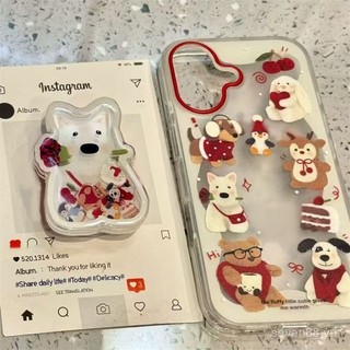 Ốp điện thoại giá đỡ chó con Tây Nguyên hoa hồng dùng cho iPhone 16/15promax/14 mẫu mới 13/12/11PRO thích hợp xsmax/xr sáng tạo plus chống rơi lỗ lớn bao toàn bộ vỏ bảo vệ SJX4