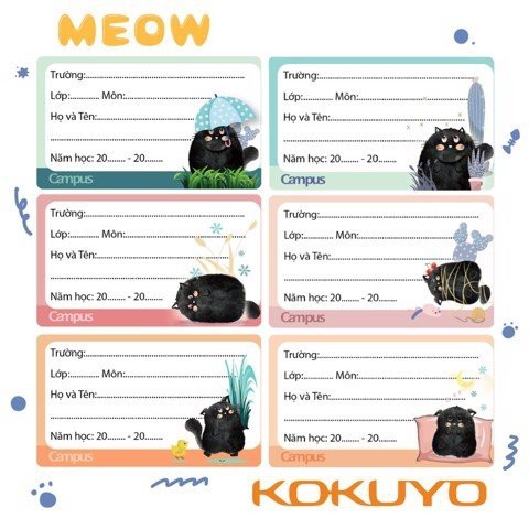 [ 1 XẤP ] Nhãn vở Campus Meow NT-MEO-18 (18 nhãn/túi)