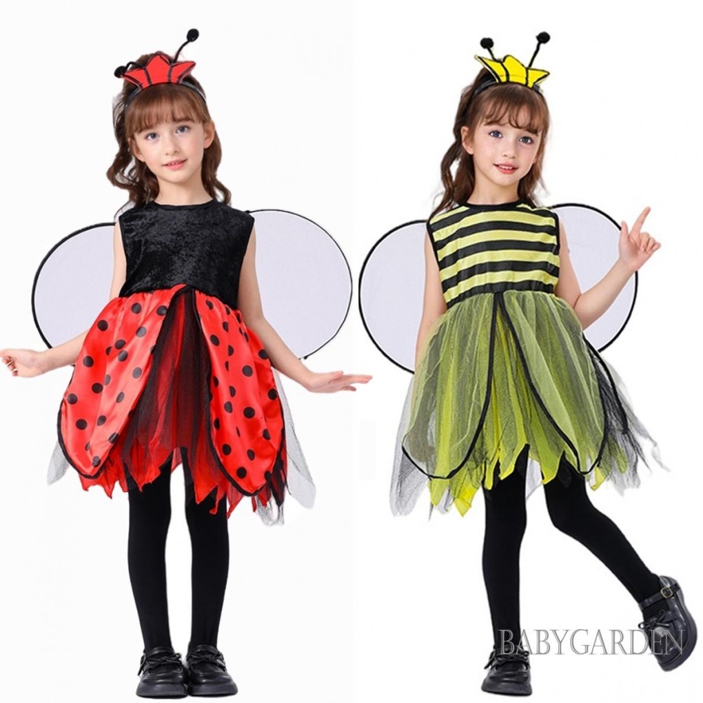 / / -Trang Phục hóa trang ong động vật / bọ rùa cho bé gái 4-10 tuổi Váy cổ tròn không tay + Cánh + Trang phục băng đô