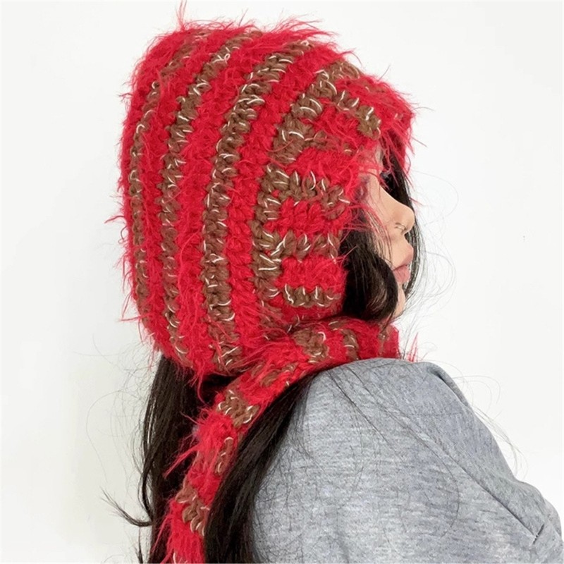 Beanie Sọc Dệt Kim Cho Nữ, Phù Hợp Mùa Đông Với Nắp Tai