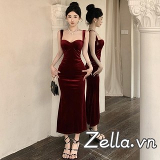 Váy dài nữ màu trơn không tay Backless Party Bodycon Dress