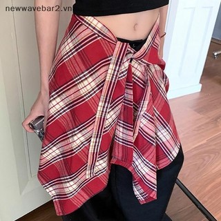 [Mới] Váy quấn ngắn viền sọc không đều ca rô dành cho nữ Váy nhiều lớp thời trang và đa năng.
