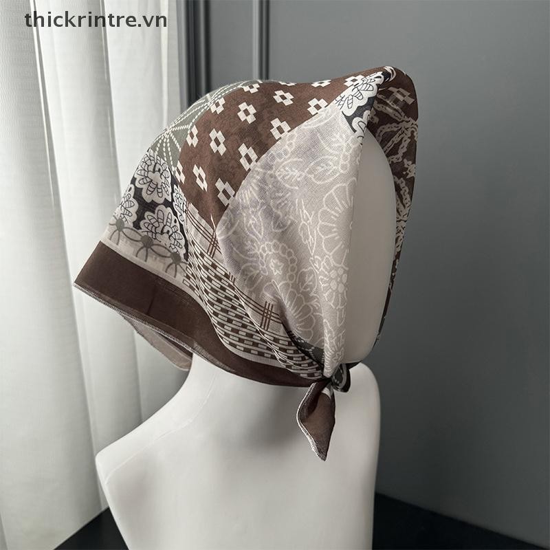 THI Hoa In Khăn Cổ Nữ Hàn Quốc Vải Lanh Cotton Vuông Thanh Lịch Khăn Nhỏ Quấn VN