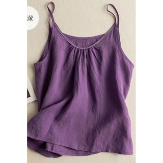 2025 Mùa hè mới áo camisole cotton lanh pha trộn màu sắc đồng nhất, kiểu dáng retro nghệ thuật, nhẹ, vừa vặn, tôn dáng
