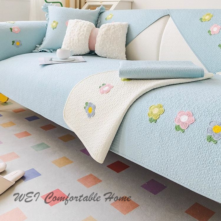 Đệm sofa phong cách Hàn Quốc, đệm ngồi 100% cotton chống trượt thông dụng bốn mùa, bọc sofa da phòng khách, khăn phủ